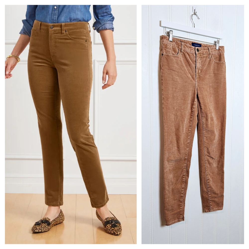 Talbots Corduroy Jegging Pants Size 4 High Waist Skinny Ankle Cognac Brown Rust!